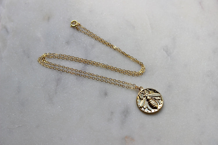 Queen Bee coin pendant necklace