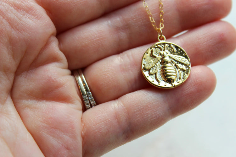 Queen Bee coin pendant necklace