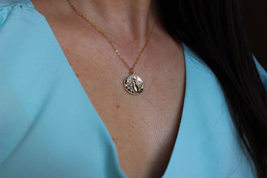 Queen Bee coin pendant necklace